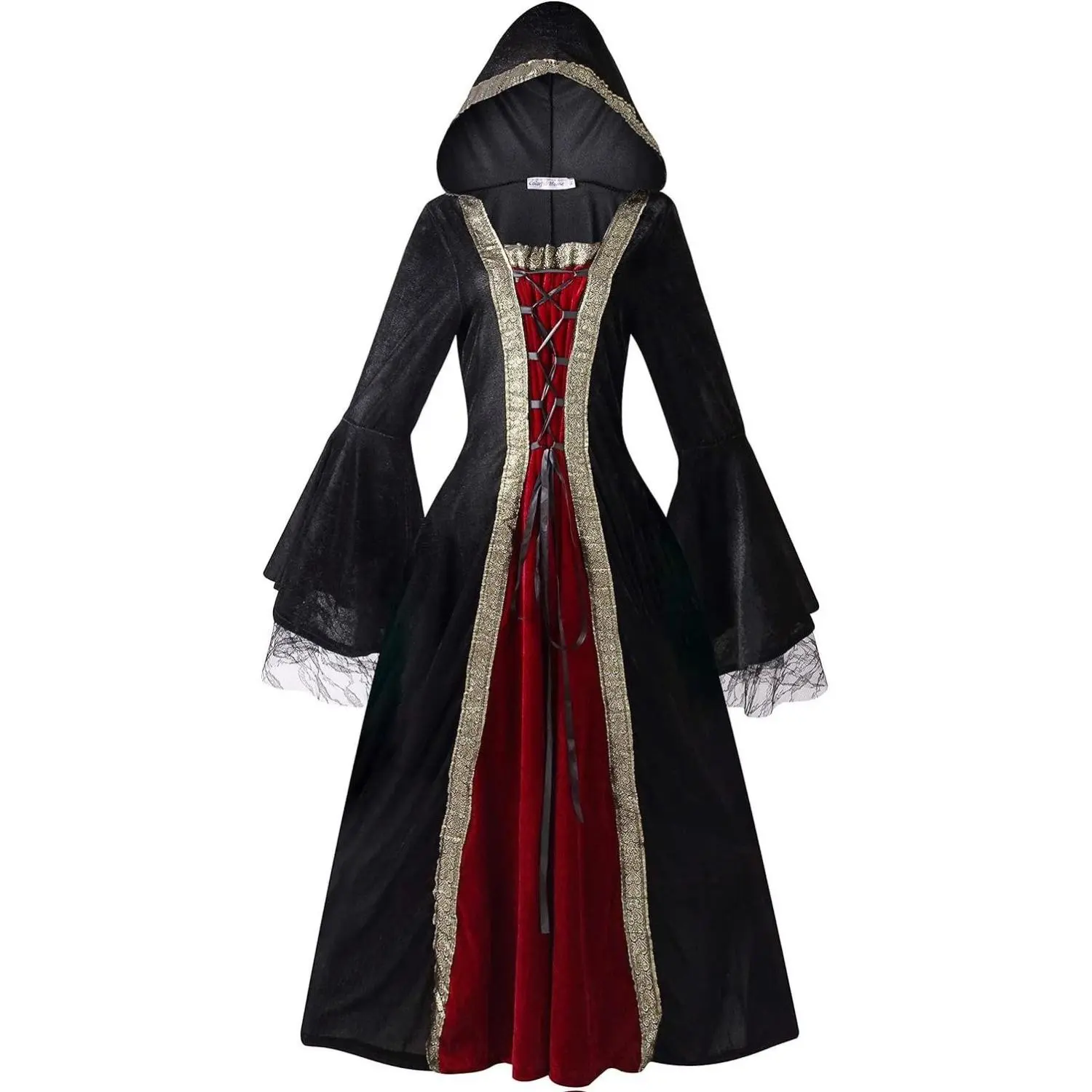 Women Medieval Tea Party Dress Victorian Era Bubble Sleeves Velvet High Waist Long Dress with Belt and Gloves