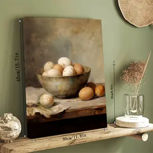 Rustic Farmhouse Egg Canvas Art - Vintage Kitchen Decor, Framed Wall Print with Wooden Frame, Perfect Gift for Home & Holidays