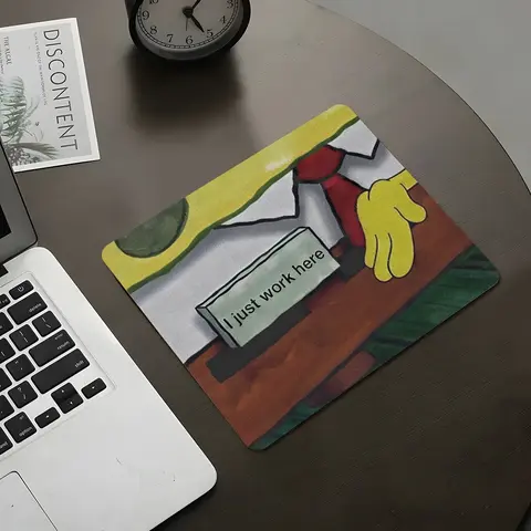Funny Square Mouse Pad, I Just Work Here Design Desk Mat, Desktop Decorative Protective Pad, Rubber Anti-slip Lockedge Work Pad, Small Size Suitable for Laptop, Desktop Computer Games, Work, Family, Non Slip Mousepad