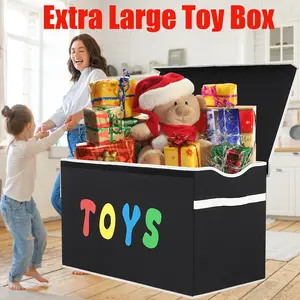 Extra Large Toy Box Chest Collapsible Sturdy Storage Bins with Lids 26.8x13.8x16 Inches for Kids Boys Girls Nursery Playroom Closet