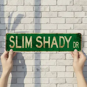 SLIM SHADY DR - Vintage Style Street Sign - Aluminum Wall Art & Room Decor for Garage Bar Bedroom Farmhouse Home - 16" x 4" Rust Free Metal Poster