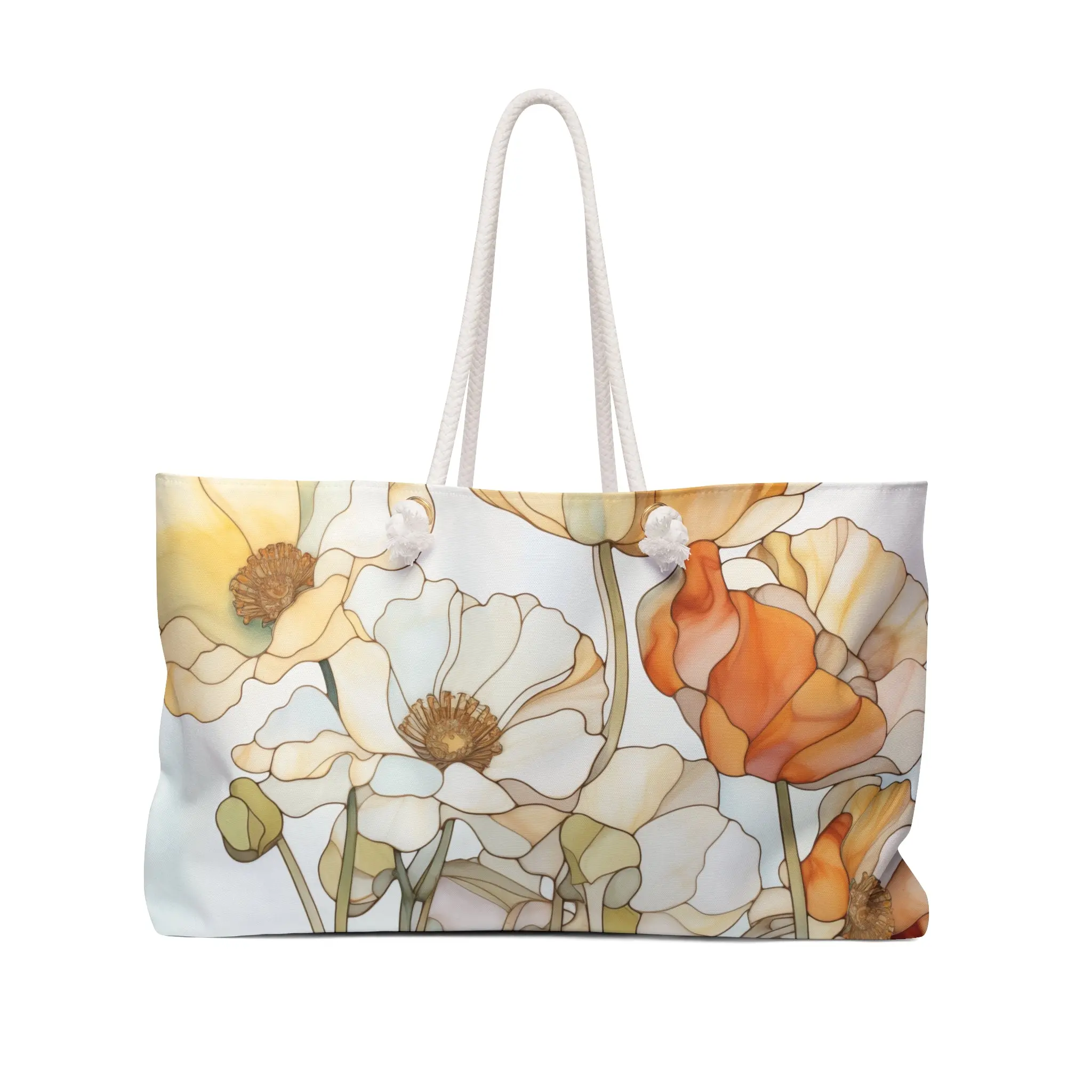 Stained Glass Poppy Flowers Oversized Tote Bag