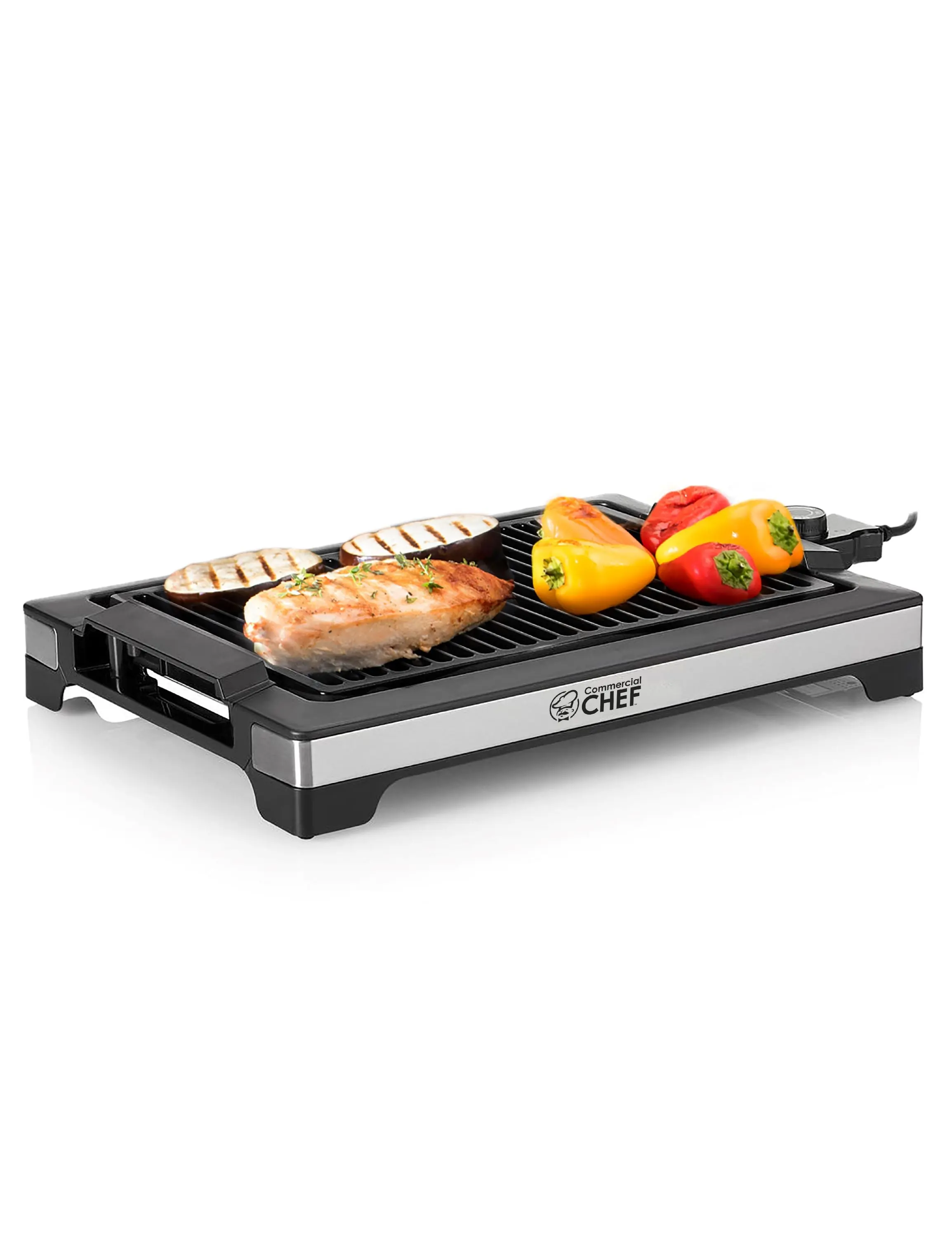 Commercial Chef Indoor Electric Portable Barbecue Grill – 1600W Stainless Steel Grilling Unit, 14.7in x 9.8in Nonstick Removable Cooking Grill Plate, Adjustable Temp Control, BPA-Free, for Tabletop/Countertop, Model CHIG20B, Black