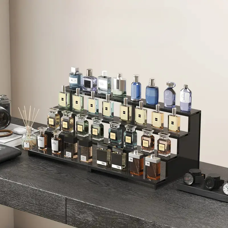 Plastic Perfume Organizer Display Stand, Cologne Organizer, Display Storage Rack, Display Holder, 9 Inch 4-Tier Shelf, Ideal for Fragrance Storage & Presentation, Single Pack