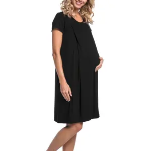 BIGWIG Maternity Dress (Short Sleeve) — Women's Maternity Nightgown, Nursing Dress, and Top (Suitable for Late Pregnancy, Labor, and Nursing) — Soft and Comfortable Fabric