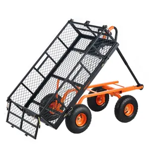 VEVOR Metal Garden Dump Cart with Easy to Assemble Frame, TikTokShopBlackFriday, Dump Wagon with 2-in-1 Convertible Handle, Utility Wheelbarrow Max 880 lbs Capacity, 10 inch Tires