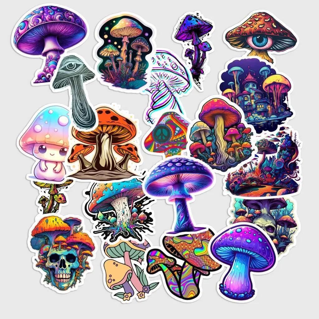 Sticker Pack 20 Psychedelic Mushroom Sticker Trippy Aesthetic Vinyl Decal for Laptop Water Bottle Colorful Mushroom Design for Art and Festival Lovers