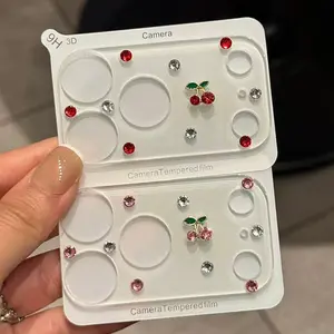 Cute Cherry Sparkle Lens Protection Film for Apple iPhone 17 Pro 17 Pro Max Shiny Diamond Lens Cover, Phone Camera Protector, Accessories
