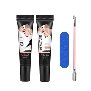 CurvLife Semi-Solid Nail Glue & Remover Kit – 10g Strong-Hold Press-On Nail Glue with 10ml Nail Glue Remover, Nail Buffer and Cuticle Pusher, Easy Apply, No UV Lamp Needed, Quick-Dry, Beginner-Friendly Kit for Press-On Nails
