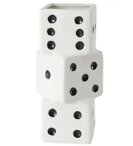 Dice Vase, 4.25 x 8.75 Inches, White, Made of Ceramic, Versatile Decorative Vase for Home and Garden