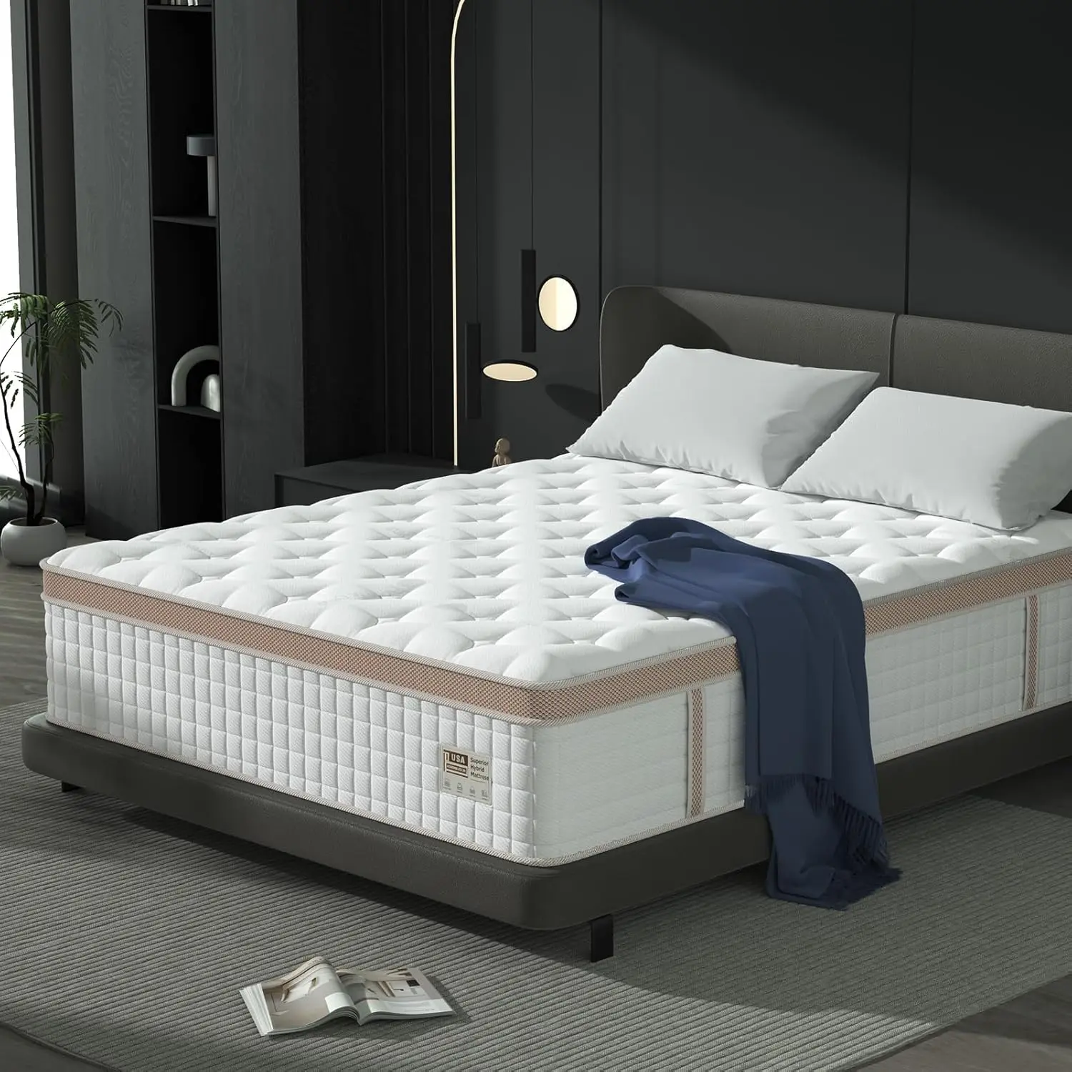 FlexPedic 14'' Firm Hybrid Mattress - Queen, Gel Memory Foam, Pocket Springs for Pressure Relief & Motion Isolation, Ergonomic Bedding Modern