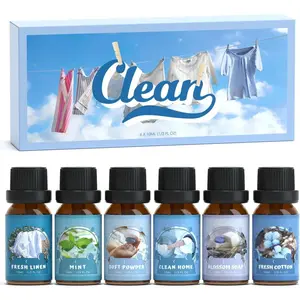 Clean Fragrance Oils Set, Premium Essential Oils Set for Diffuser, Candle, Soap Making, Fresh Cotton, Clean Home, Fresh Linen, Soft Powder, Blossom Soap, Mint, Strong Scented Oils