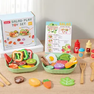 Wooden Fruit Vegetable Salad Toy Set, Kitchen Role Play Gift for Boys Girls Aged 3-6, Educational Pretend Play Toys, Play Kitchen Accessories, Play Food Sets