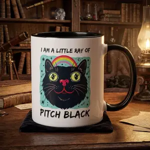 Funny Black Cat Mug – Cute Pitch Black Cat Coffee Cup, Spooky Aesthetic Ceramic Mug, Cat Lover Gift, Halloween Cat Mug