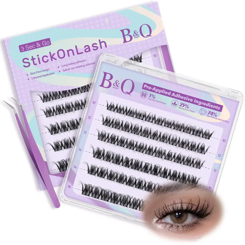 B&Q 3 Sec&Go StickOn Lash l Quick-Fit Kit l THE PUSH,Signature Hand-Pushed Adhesive Technology,DD Curl,Glue-Free Design,Long-lasting Adhesion,Easy Application,Pre-glued Eyelash Clusters,No Glue Self Adhesive Lash,3D Layered Spider Kim K lashes