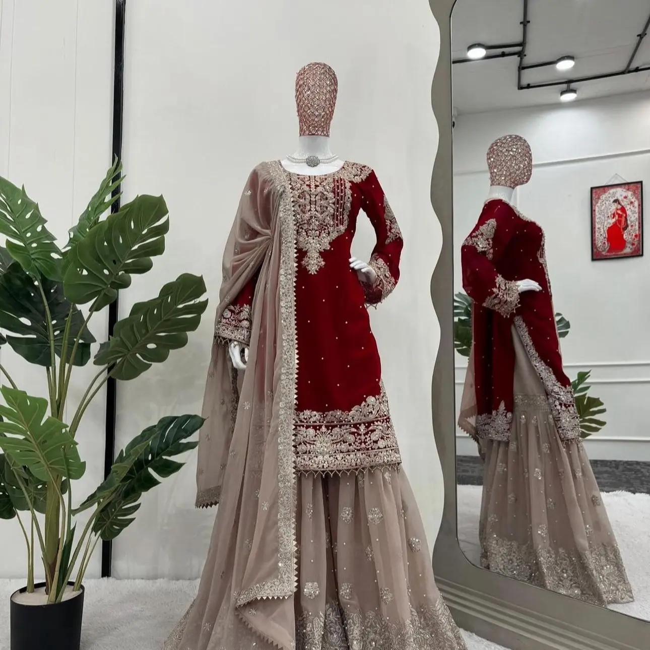 Women's Traditional Indian Gharara Outfit - Casual Original Clothes, Womenswear Attire, Lady, Women's Clothes