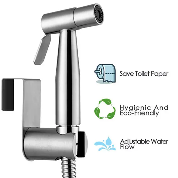 Modern Stainless Steel Shattaf Bidet Sprayer Kit - Flexible, Gravity-Fed, Handle, Hose-Powered Handheld Toilet Sprayer with US Standard Adapter, Durable, Leak-Proof, Easy-to-Install for Home, RV Use, Modern Bidet Sprayer, Flexible Handheld Showers