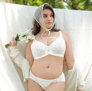 Lacsper Camellia Plus Size Underwire Bra Floral Lace Mesh Unlined Non-Padded Full Coverage with Diamond Accent  All-Day Comfort