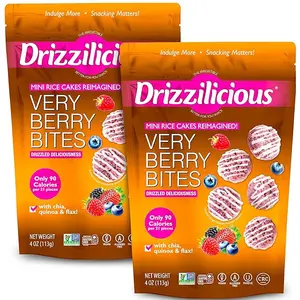 Drizzilicious Very Berry Mini Rice Cakes - Gluten-Free, Vegan, Crunchy & Healthy Snack, 90 Calories per Serving, 4 oz (Pack of 2)
