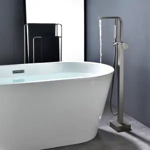 Bathtub Faucet Floor Mount Freestanding Tub Faucet with Handheld Shower 360 Degree Swivel Stand Alone Bath Tub Mixer for Bathroom in Matte Black, Brushed Nickel, Brushed Gold