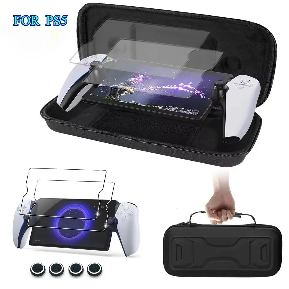 7 in 1 Accessoris Set for Playstation Portal Remote Player, Carrying Case for PS5 Portal with Screen Protector & Thumb Grip Covers, Console Controller Accessories, Controller Grips, Gaming Console Accessories, Game Console Accessories, Gaming Items