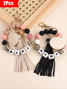 2pcs-Mama Beaded Set, Cute Letter Beads Spelling Out Mama, Fashionable Tassel Design, Perfect Gift for Friends & Mom, Stylish Keychain