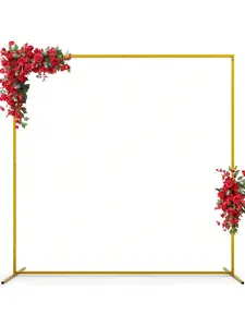 6.6FTx6.6FT Square Gold Wedding Arch Backdrop Stand And 8 Panels White Drapes Sheer Backdrop Curtain For Ceremony Anniversary Garden Arbor Outdoor B Aby Shower Photo Booth Photo Booth Background