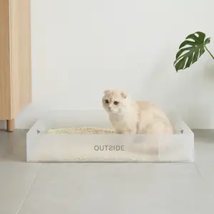 3-Piece Portable Litter Tray Set Food-Grade PP Foldable Transparent Easy Cleaning Prevents Contamination Leakage for Cat Dog Waste 24x16 Inches Open-Top Box Steel automatic stainless