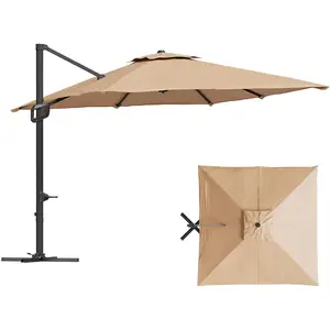 10x10FT Small Roman Patio Umbrella, 2-Tier Square Cantilever Outdoor Umbrella with Cross Base,Offset Hanging, 360 Degree Rotation Adjustable, for Garden, Deck, Pool,Backyard