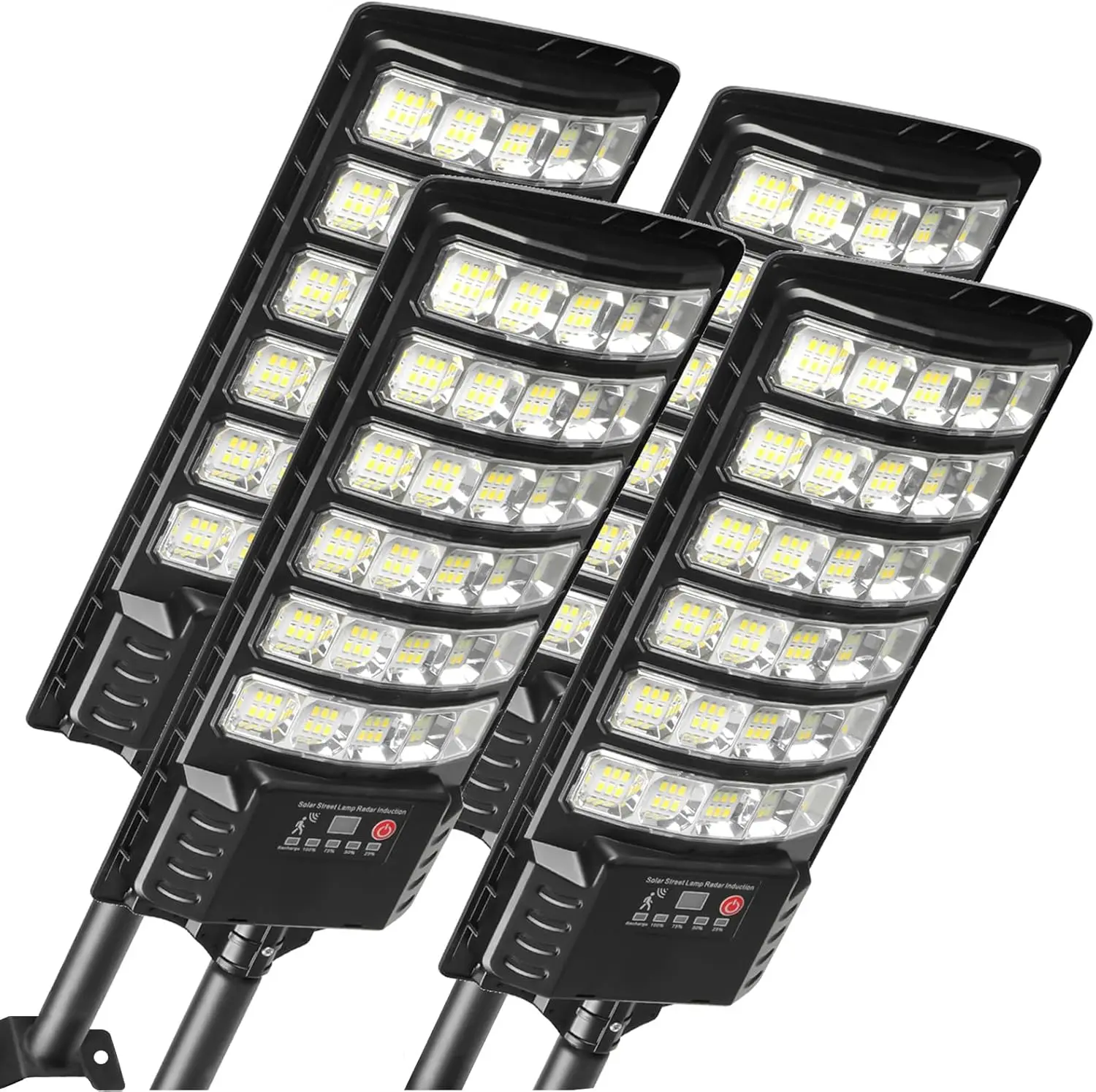 4Pack Solar Street Lights, Outdoor Flood Light, Dusk to Dawn, IP66 Waterproof Solar Powered Parking Lot Light with Remote Control, 6500k Dimmable Security Lamp