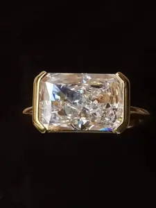 Artificial Gemstone Engagement Ring, Gold Color Square Geometric Promise Ring, Birthday Anniversary Gift for Women（with box）, Artificial Zircon Ring