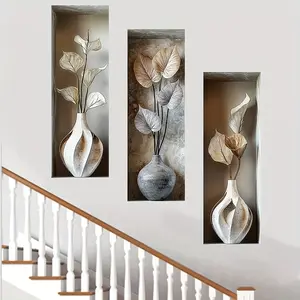 Elegant Leaf & Vase Wall Art Set, Modern Minimalist PVC Decals, Self-Adhesive Nordic Home Decor for Living Room, Bedroom, Study