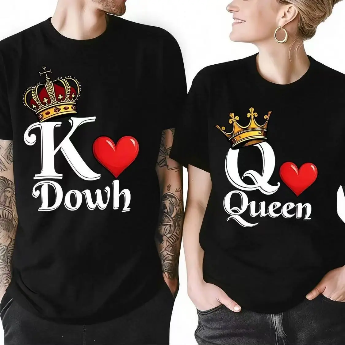 Couple Crown Matching T-Shirt | King & Queen Love Graphic Tee  | Soft 100% Cotton Matching Shirt for Couples, Newlyweds & Date Nights | Breathable Unisex Streetwear | TikTok Viral Matching Outfit | Perfect Valentine’s & Wedding Gift