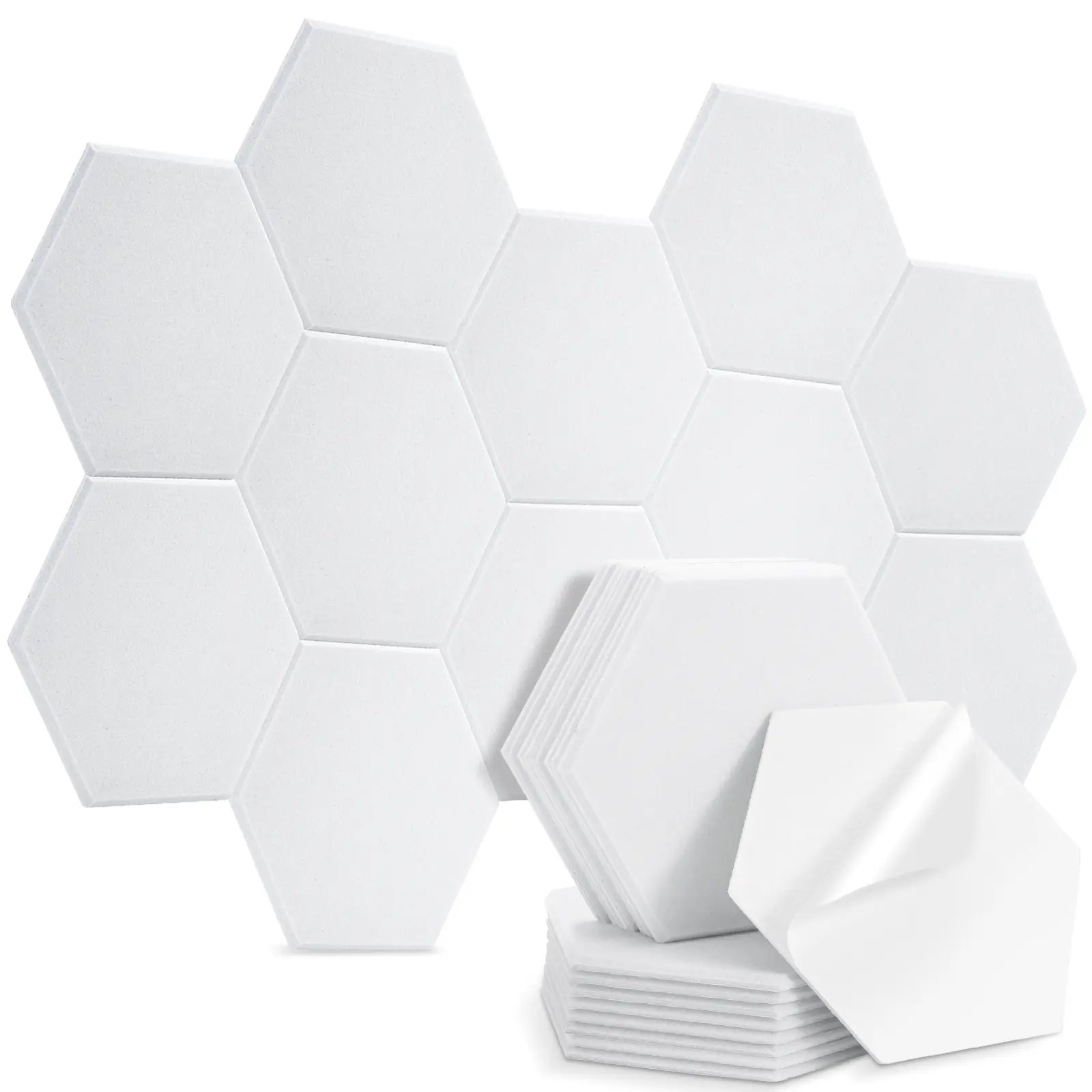 18 Pack Hexagon Acoustic Panels, 12" x 10" x 0.4" High-Density Soundproof Wall Panels, Self-Adhesive Acoustic Wall Panels for Studio, Home, Office, White