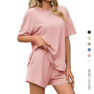 Danedvi Womens 2 Piece Summer Outfits Casual Short Sleeve T Shirts Elastic Waist Shorts Lounge Sets with Pockets