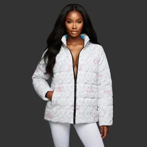 "NON CURO" Women's Puffer Jacket — White Circuit-Board Winter Coat