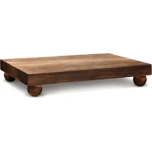 Wooden Riser Pedestal Stand - Kitchen Soap Tray for Kitchen Bathroom Counter Table Decor, Perfect for Plant Candle Vases Display, Classic Dark Brown 12 x 7 Inch