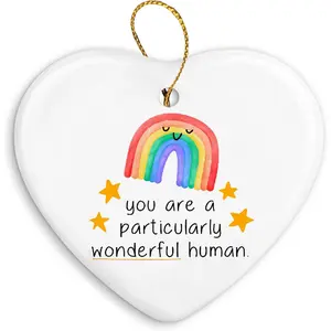 Boho Positive Rainbow Christmas Ornament,Inspirational Gifts for Women Men Christmas Ornament,Motivational Gifts Christmas Tree Decoration Ceramic Ornament