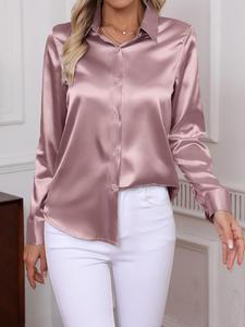 women's plain satin shirt, elegant long sleeve button top for work office business, ladies clothes for all seasons, womenswear
