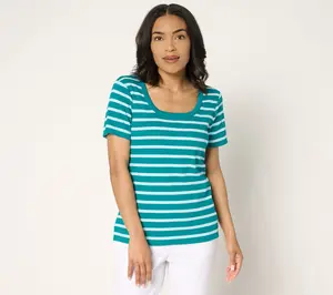Isaac Mizrahi Live! Essentials Pima Rib U-Neck Tee