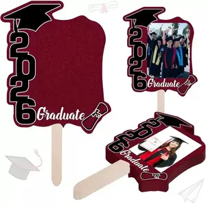 12pcs 2026 Graduation Folding Fans & Photo Frame Props, Handheld Photo Booth Signs, Graduation Party Decorations, Grad Party Supplies for Class Group Photos
