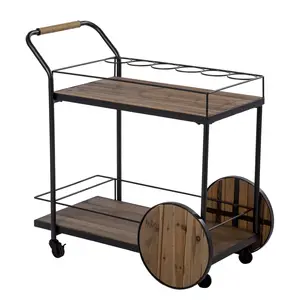 360 stand Multifunctional Stable Reclaimed Wood Bar Cart - Kitchen Home Organizer with Wine Storage, Locking Wheels, Lock, Rustic Charm, Natural & Black Storage Racks, Coffee Bar Storage