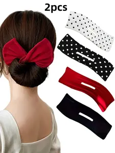 2 pieces of women's sweet and elegant fabric lazy twist hair straightener, fashionable bun head hair tie, hair tie, hair threading device, rotating hair tie, suitable for daily wear when going out, Elastic Hair Accessory, Ponytail Hairstyle