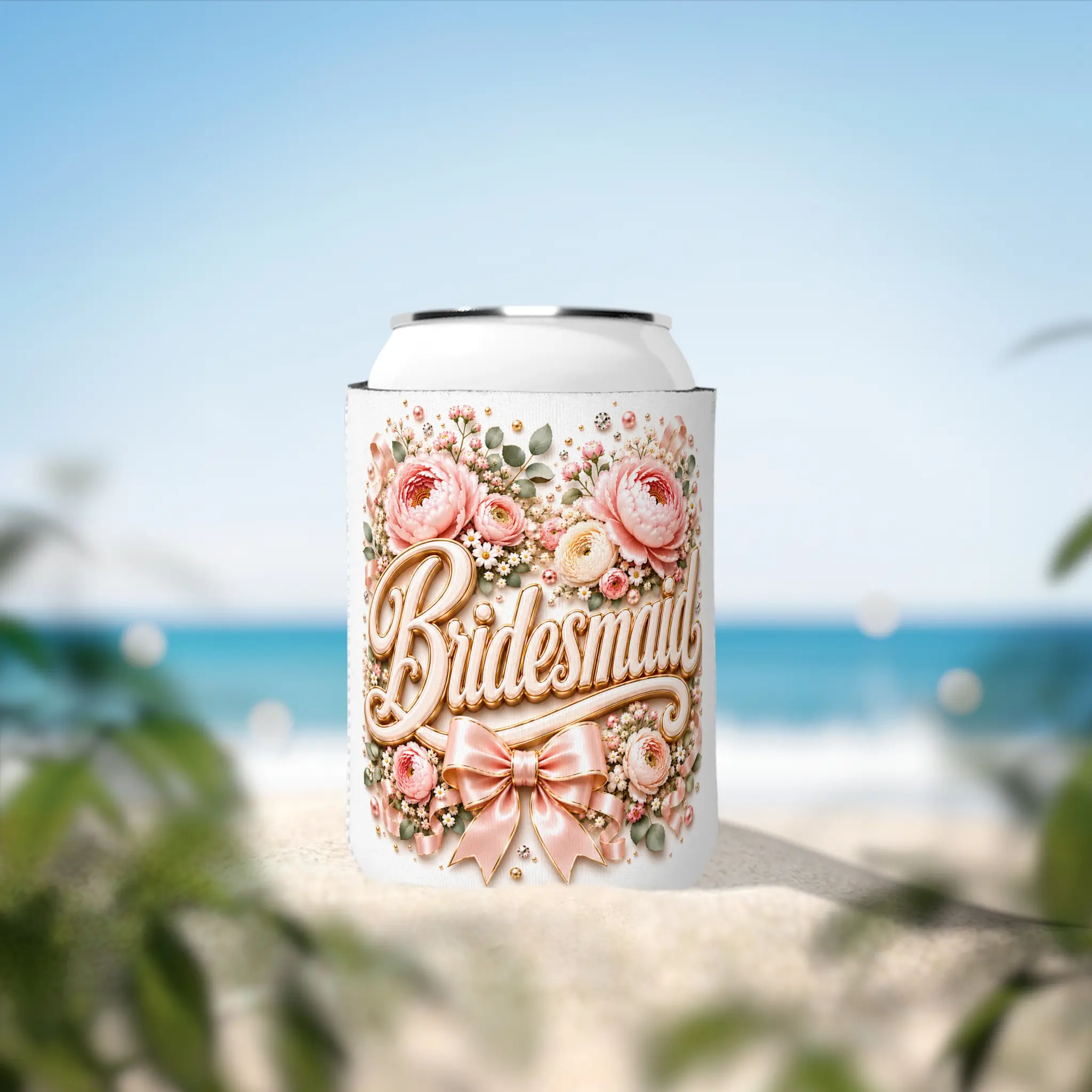 Bridesmaid Can Cooler | Bridesmaid Koozie | Bridal Party Gift | Bachelorette Party Favor | Wedding Drink Sleeve | 12 oz Can Cooler