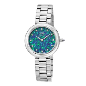 Porsamo Bleu Opal Women’s Quartz Watch – Silver Tone Stainless Steel, Opal Dial with Topaz Gem Markers – SR626SW Silver Oxide Battery | Model 1331AOPS