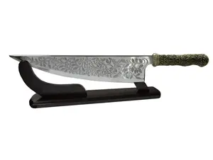 Handmade Engraved Stainless Chef Knife with Stand Gift