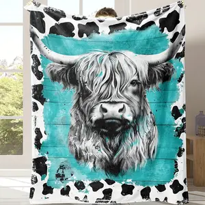 Contemporary Cow Print Flannel Throw Blanket - Soft and Cozy Novelty Fleece Blanket for Napping, Office, School, Home, Picnic, Travel, Gift - Animal Theme with Unique Embellishment Features - All Seasons Knitted Polyester Blanket