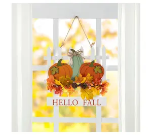 Glitzhome 14"L Fall Harvest Pumpkin Patch Hanging Art