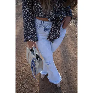 Lucy Asymmetrical Distressed Flare Jeans