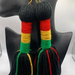 Black History is My History Tassel Earrings with Vibrant Rasta Colors and Unique Design